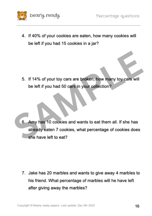 101 Percentage Questions with Solutions for 11 Plus Exams