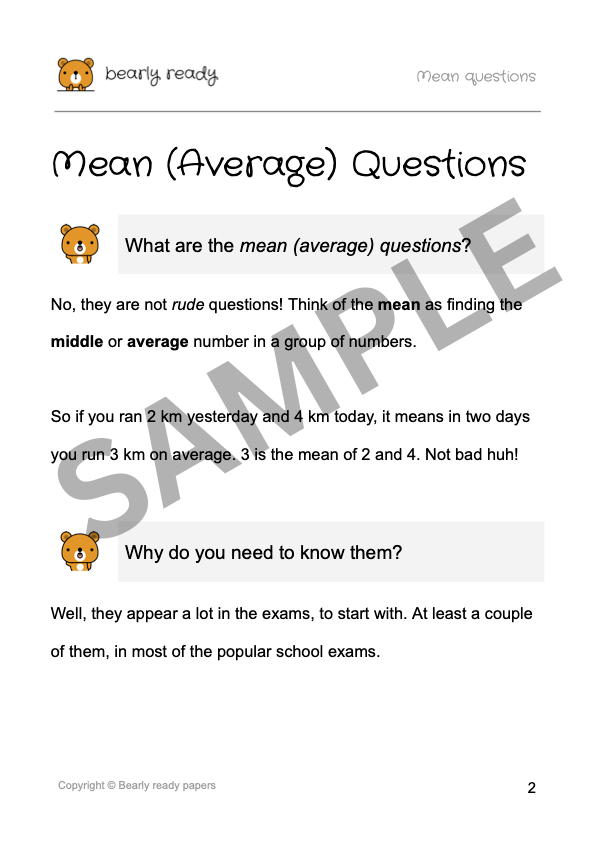 26 Mean (average) questions with solutions for 11 plus exams. Ages 9, 10, 11