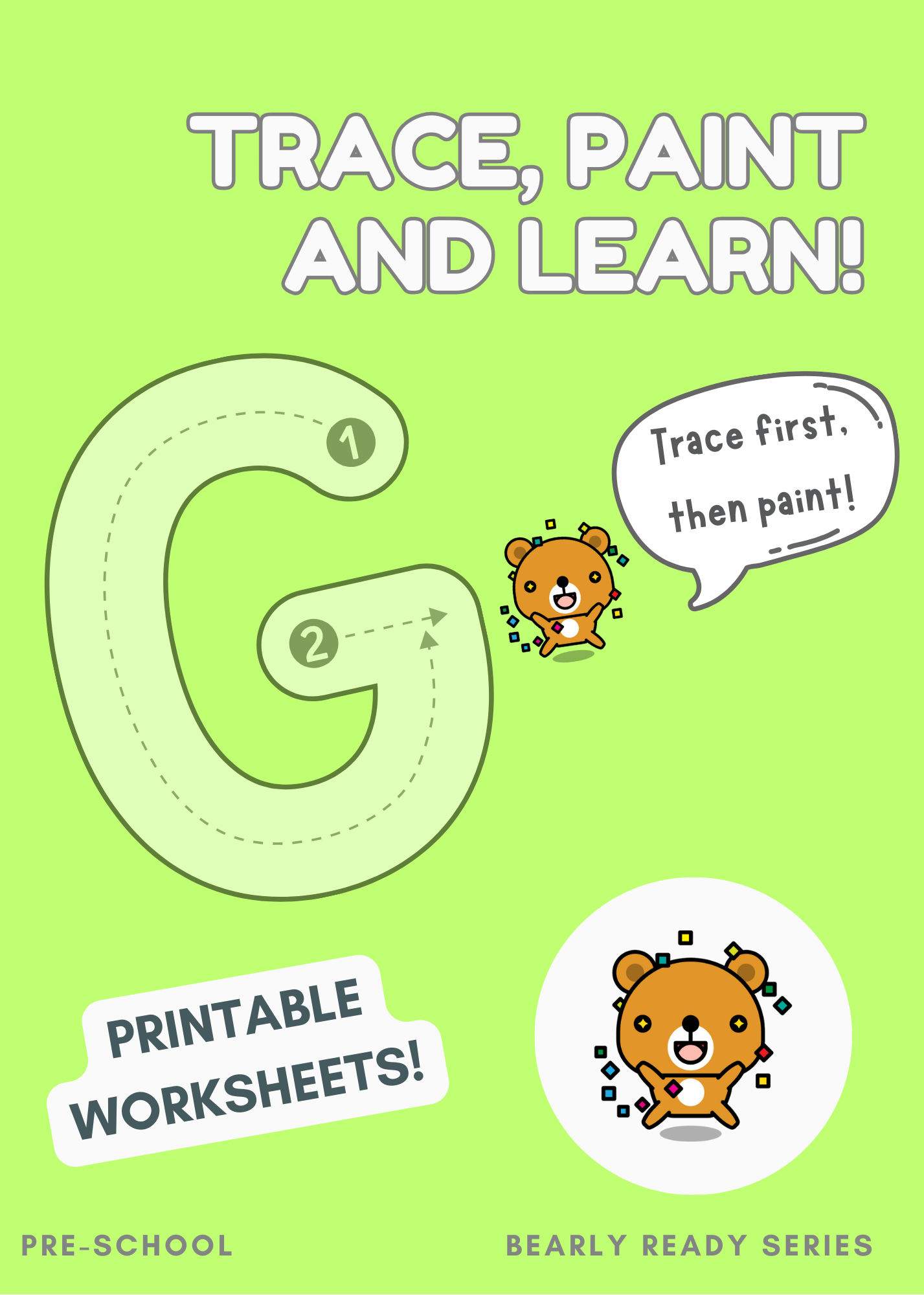 Trace letters, paint and learn - Ultimate letter tracing and painting workbook for pre-schoolers. Printable worksheets.